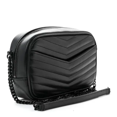 Saint Laurent Mini Lou Camera Bag Black Monochrome Monogram Calfskin Matelasse Leather Black Hardware