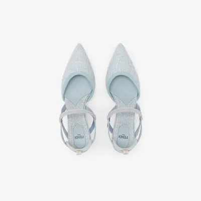 FENDI Light blue cotton medium heels shoes