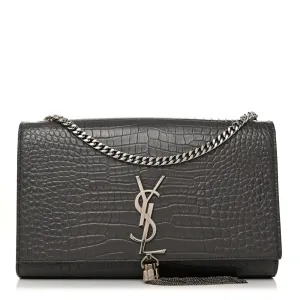 Saint Laurent Medium Kate Tassel Satchel Storm Embossed Classic Monogram Calfskin & Crocodile Leather Silver Hardware