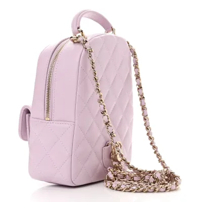 Chanel Classic Backpack Mini Light Purple Quilted Caviar Leather Gold Hardware