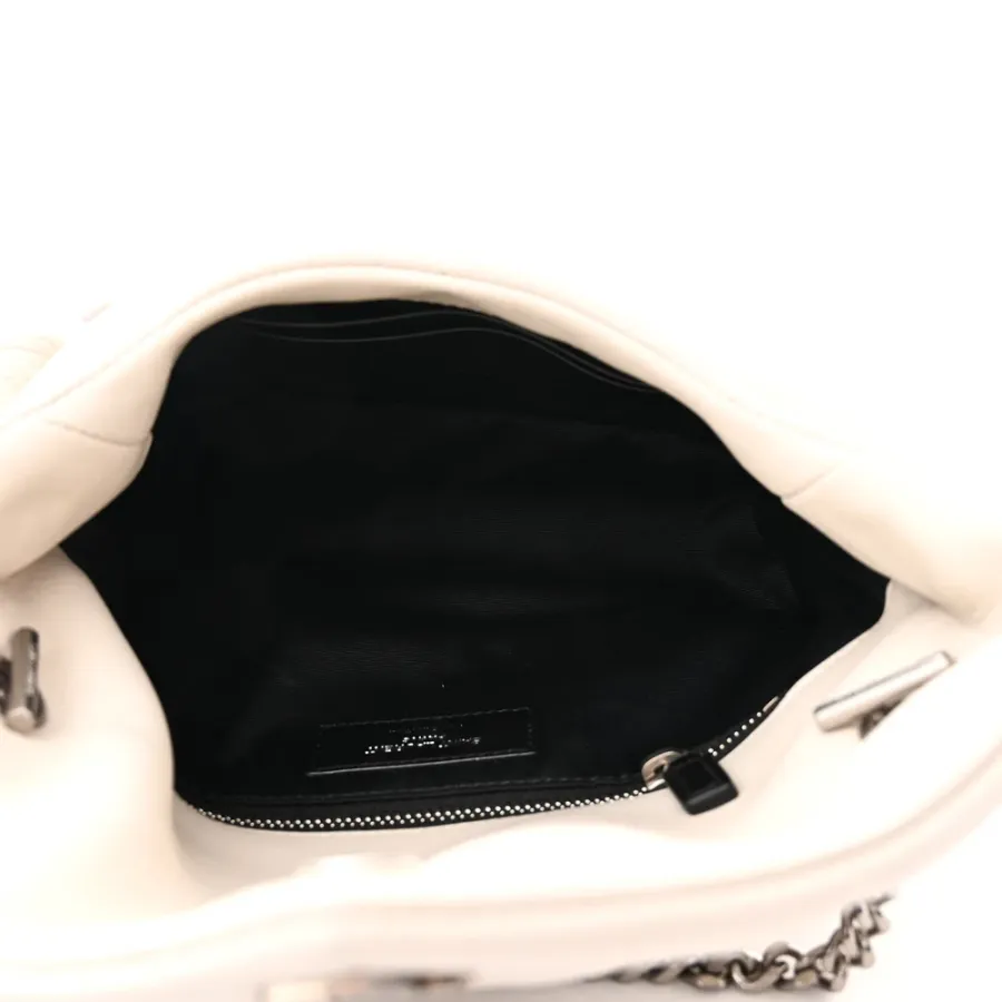 Saint Laurent Mini Loulou Chain Satchel Crema Soft Quilted Puffer Monogram Lambskin Leather Aged Gold Hardware