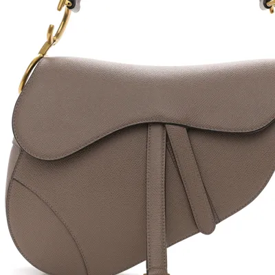 Dior Medium Saddle Bag Warm Taupe Grained Calfskin Leather Gold Hardware