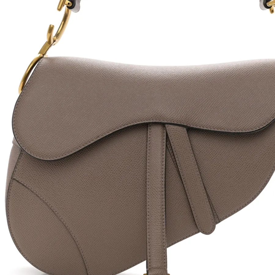 Dior Medium Saddle Bag Warm Taupe Grained Calfskin Leather Gold Hardware
