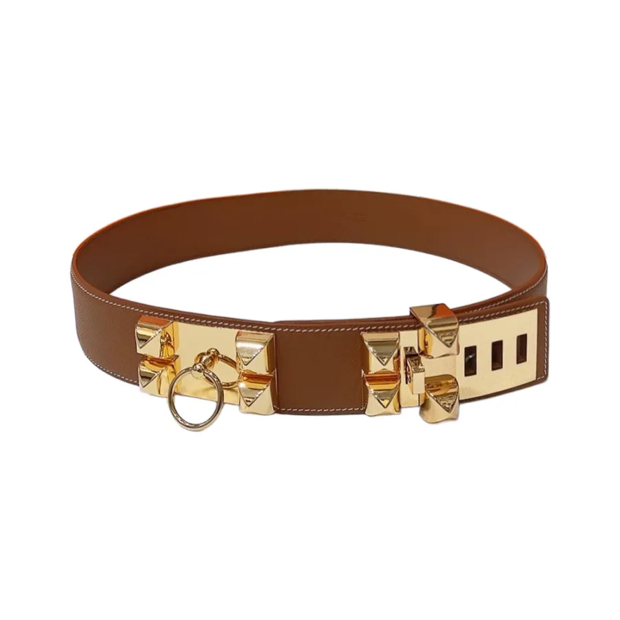 Hermès Women' s Double Rectangled Buckle Belt In Black /Brown Calfskin With Gold/Silver Hardware 45mm