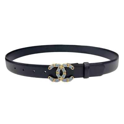 Chanel Women's CC Belt In Black/Gold Calfskin With Gold/Silver Hardware 30mm