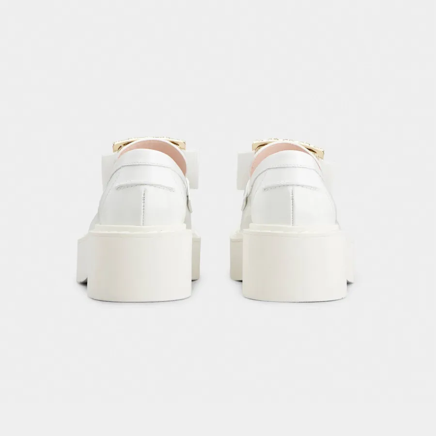 Roger Vivier Viv' Rangers Loafers In White Patent Leather With Crystal Buckle (Heel Height 5.5cm)