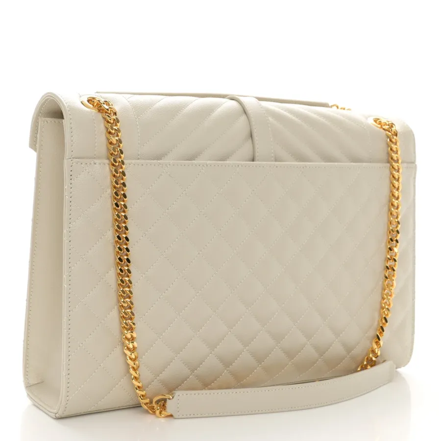 Saint Laurent Large Satchel Crema Soft Triquilt Monogram Grain De Poudre Textured Mixed Matelasse Leather Silver Hardware