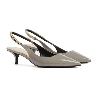 Gucci grey  patent leather pointed heels high heels shoes Rear lace up high heels