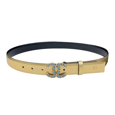 Chanel Women's CC Belt In Black/Gold Calfskin With Gold/Silver Hardware 30mm