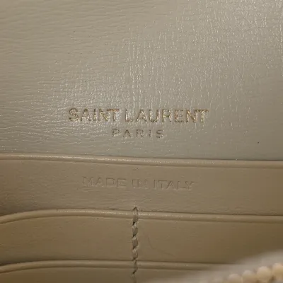 Saint Laurent Small Sunset Chain Wallet Crema Soft Monogram Calfskin Leather Gold Hardware