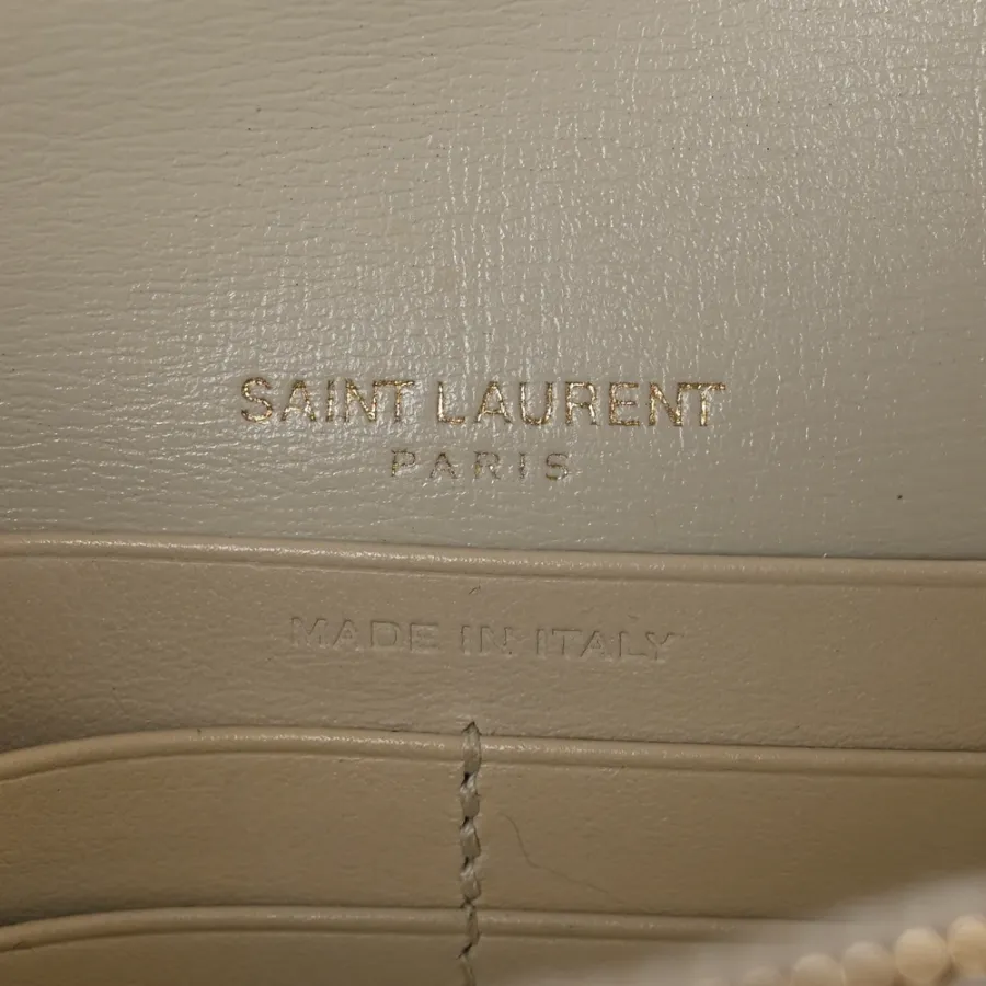 Saint Laurent Small Sunset Chain Wallet Crema Soft Monogram Calfskin Leather Gold Hardware