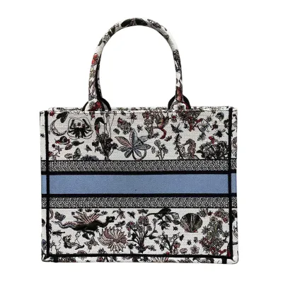 Dior Medium Dior Book Tote In White/Beige Embroidery with Multicolor Dior Cabinet de Curiosités Motif