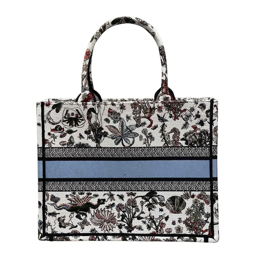 Dior Medium Dior Book Tote In White/Beige Embroidery with Multicolor Dior Cabinet de Curiosités Motif