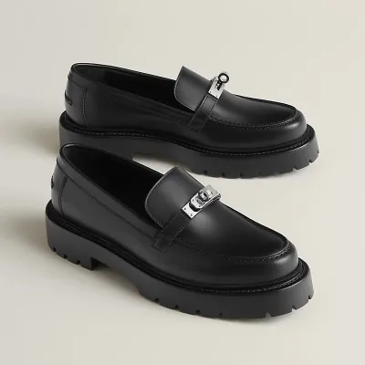 HERMES Icone Black Loafers