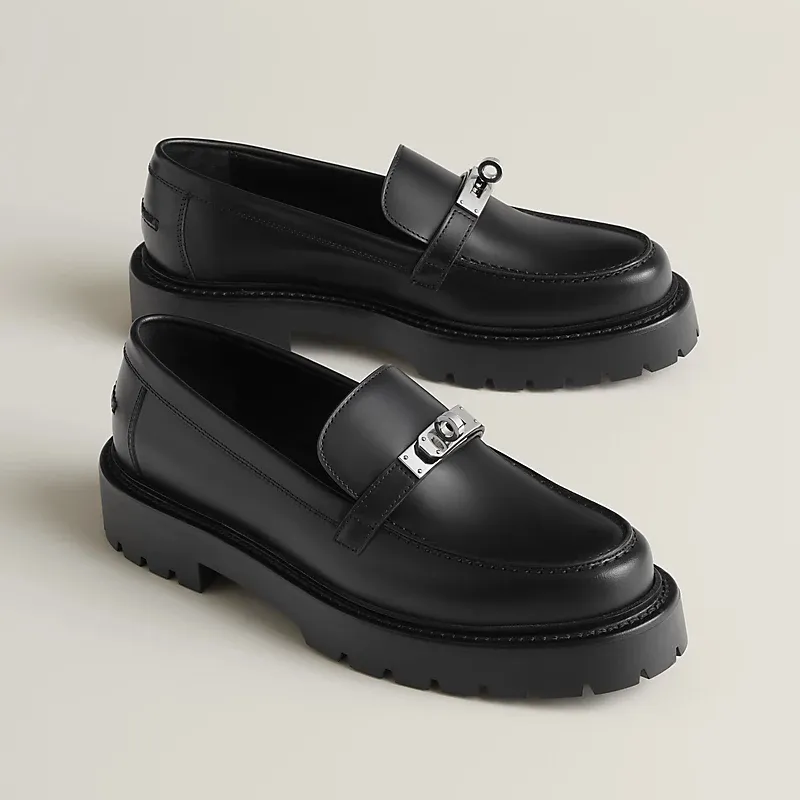 HERMES Icone Black Loafers