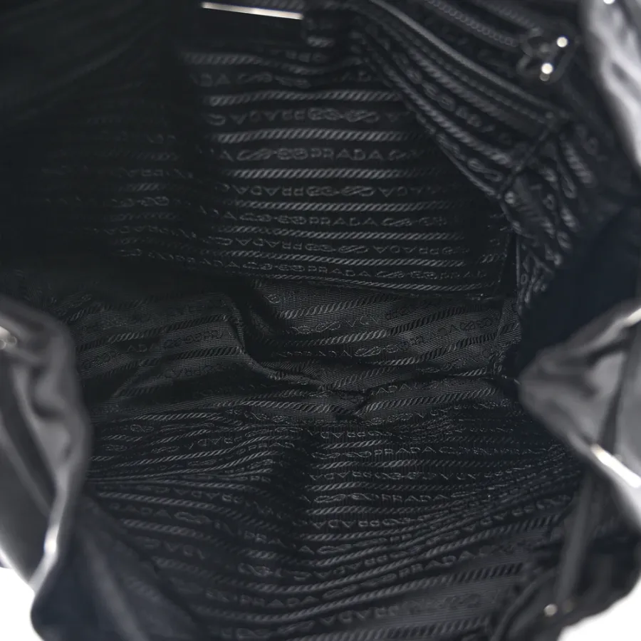 Prada Medium Backpack Black Re-Nylon & Saffiano Leather Silver Hardware