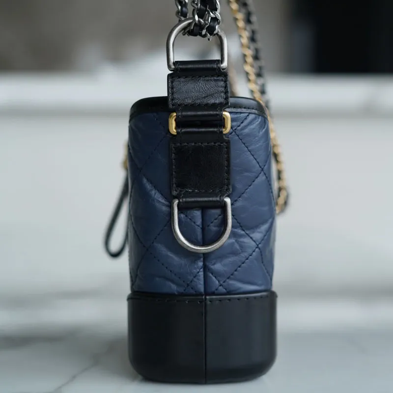 Chanel Navy blue with black Bag Quilted Calfskin Leather Shoulder Bags Crossbody Bags