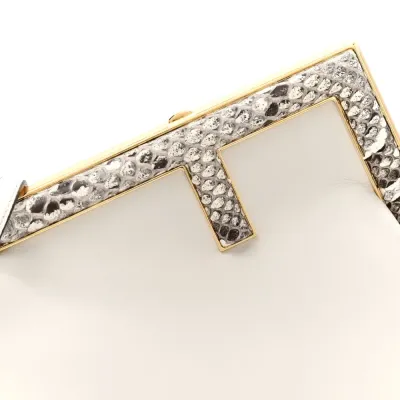 Fendi Small Fendi First White/Roccia Shiny Nappa & Snakeskin Leather Gold Hardware
