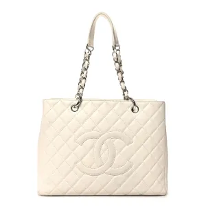 Chanel Grand Shopping Tote (GST) Large White Quilted Caviar Leather Silver Hardware