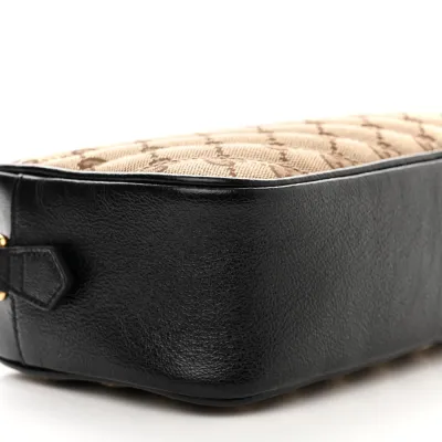 Gucci Small Diagonal GG Marmont Chain Shoulder Bag Beige/Black GG Monogram Canvas & Matelassé Leather Gold Hardware