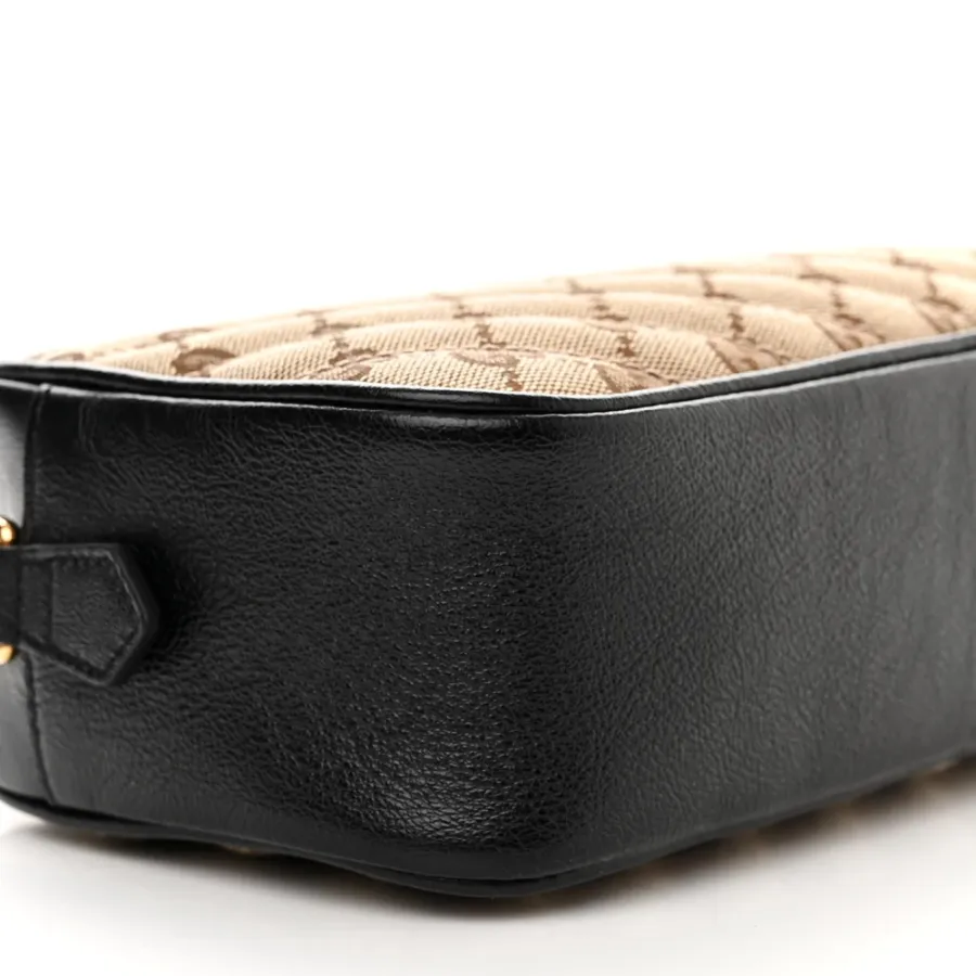 Gucci Small Diagonal GG Marmont Chain Shoulder Bag Beige/Black GG Monogram Canvas & Matelassé Leather Gold Hardware