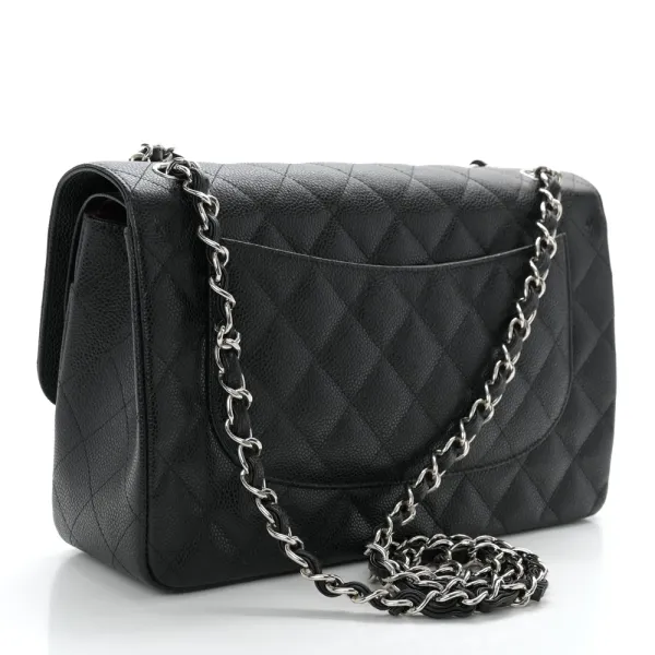 Black Quilted Caviar Designer Handbags - Image 3