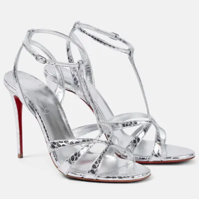 Christian Louboutin Silver metallic leather high-heeled sandals