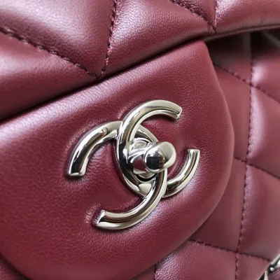 Chanel CF  Wine Red / Light Yellow Quilted Lambskin Leather Crossbody Bags