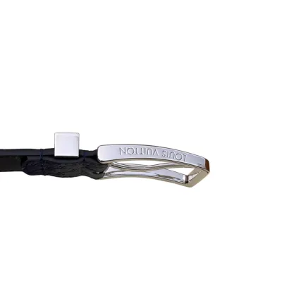 Louis Vuitton Men's Pont Neuf Belt In Blue/Black Logo-Embossed Calfskin With Silver Hardware 35mm