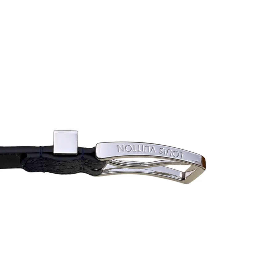 Louis Vuitton Men's Pont Neuf Belt In Blue/Black Logo-Embossed Calfskin With Silver Hardware 35mm