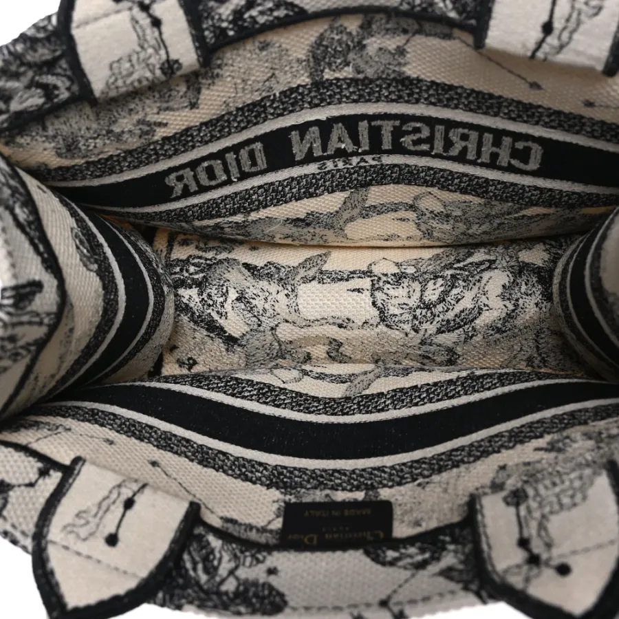 Dior Small Zodiac Toile De Jouy Book Tote Latte/Black Embroidered Canvas