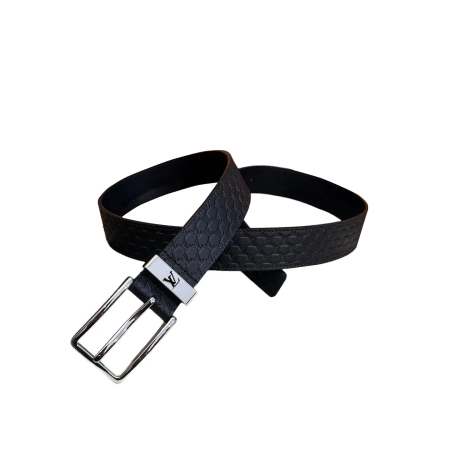 Louis Vuitton Men's Pont Neuf Belt In Blue/Black Logo-Embossed Calfskin With Silver Hardware 35mm