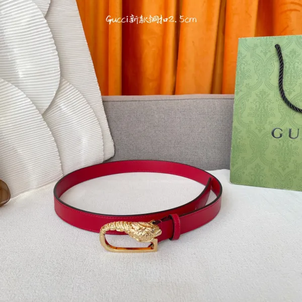 Gucci Women's G Buckle Belt In Pink/Red/Black Calfskin With Gold Hardware 25mm - Image 5