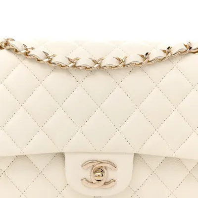 Chanel Double Flap Medium White Quilted Caviar Leather