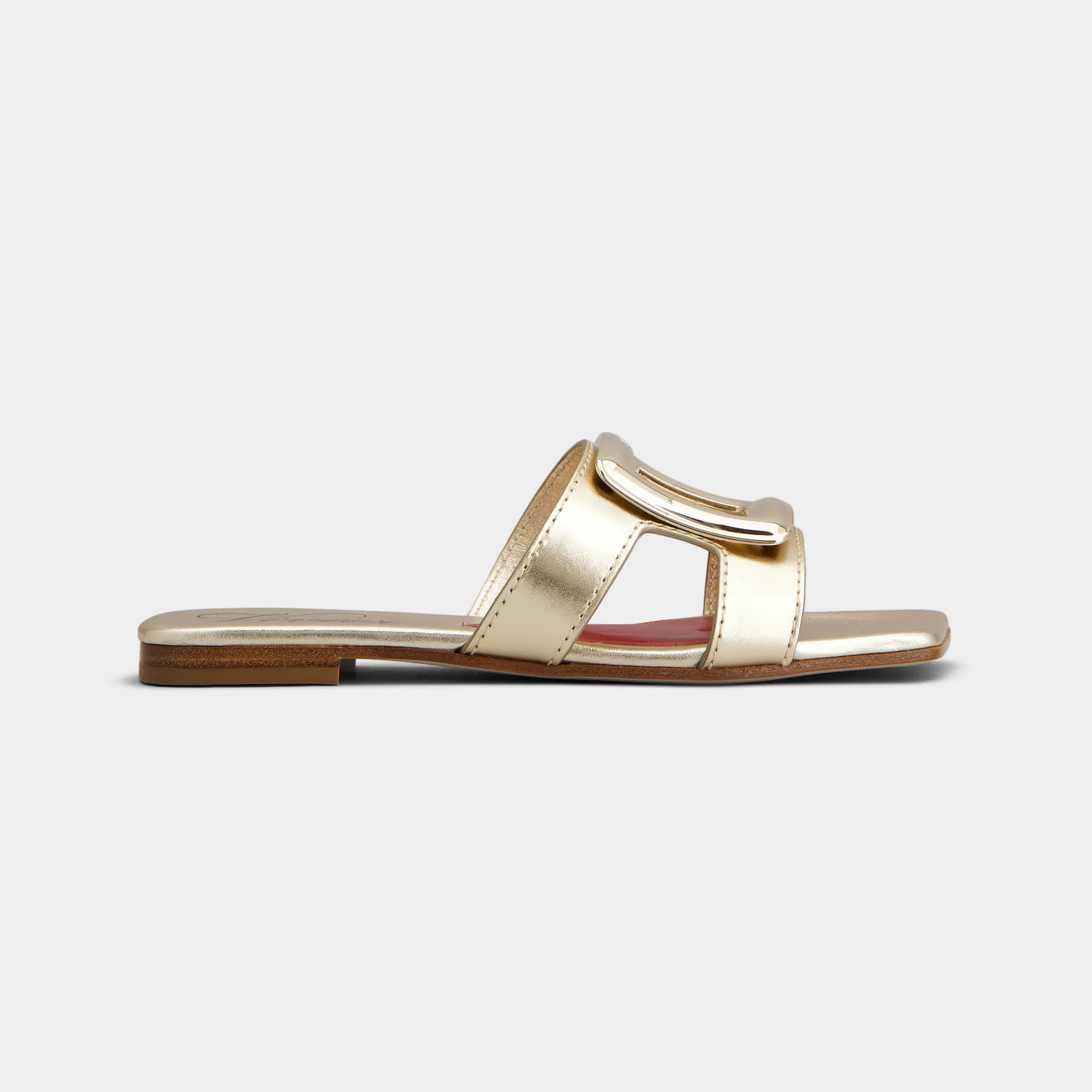 Roger Vivier Viv' By The Sea Mules Flats Em Couro Dourado Com Fivela Metálica