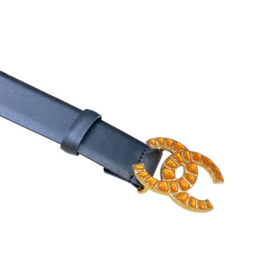 Chanel Women's CC Belt In Blue/Arrowroot Calfskin With Gold Hardware 30mm