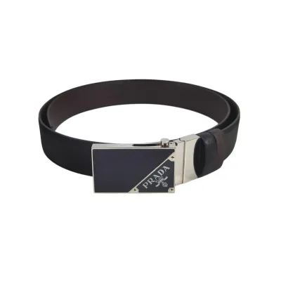 Prada Men' s Square Buckle Belt In Black/Brown/Blue/White Saffiano Calfskin With Silver Hardware 35mm