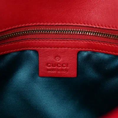 Gucci Medium GG Marmont Shoulder Bag Hibiscus Red Velvet Matelassé Leather Aged Gold Hardware