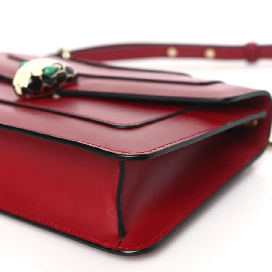 Bvlgari Mini Serpenti Forever Crossbody Bag Ruby Red Calfskin Leather Gold Hardware