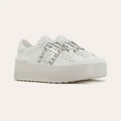 VALENTINO Women's calfskin and metallic platform sneakers