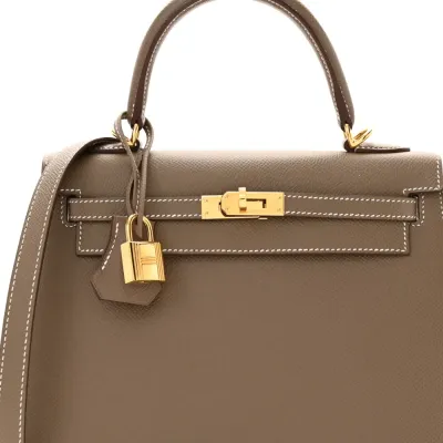 Hermès Kelly Sellier 25 Etoupe Epsom Leather Gold Hardware