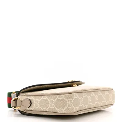 Gucci Mini Web Ophidia Envelope Shoulder Bag Beige / Mystic White / Oatmeal GG Supreme Monogram Canvas & Textured Dollar Calfskin Leather Gold Hardware