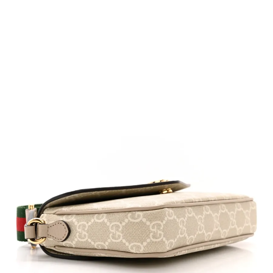 Gucci Mini Web Ophidia Envelope Shoulder Bag Beige / Mystic White / Oatmeal GG Supreme Monogram Canvas & Textured Dollar Calfskin Leather Gold Hardware