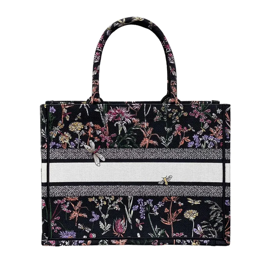 Dior Medium Dior Book Tote Black Multicolor Dior Herbarium Embroidery