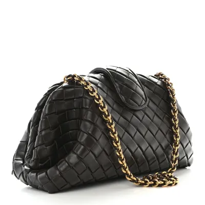 Bottega Veneta Medium Teen Intrecciato The Lauren 1980 Clutch With Chain Fondant Nappa Leather Gold Hardware