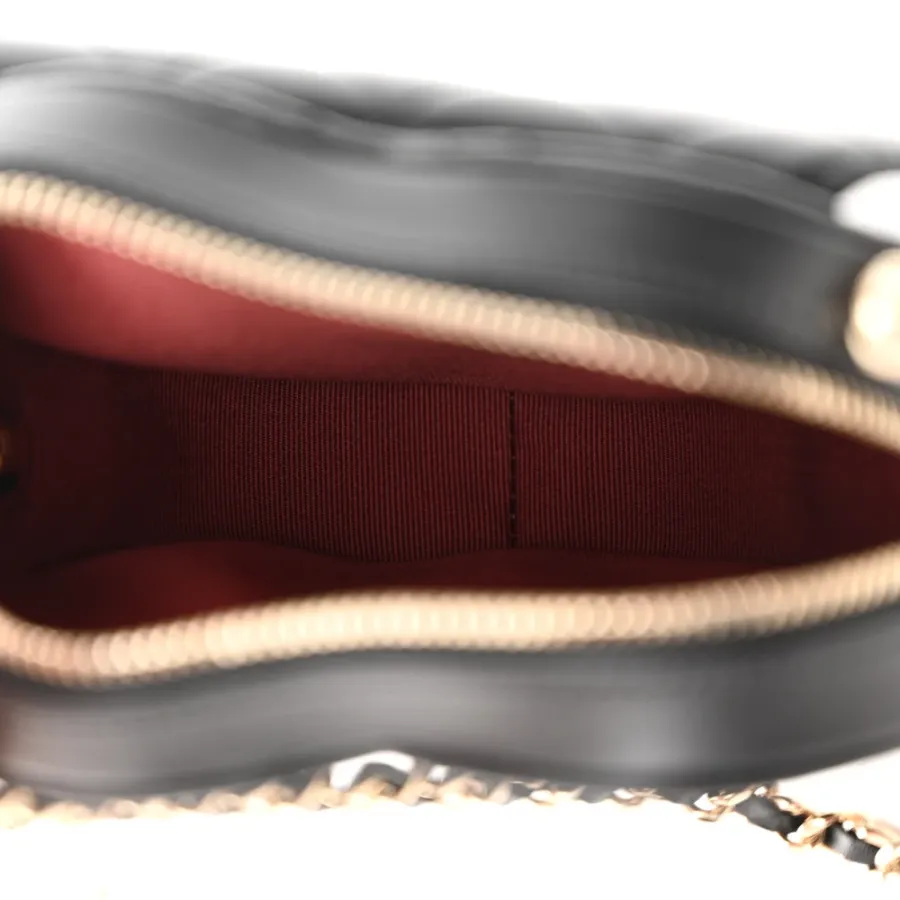 Chanel CC In Love Heart Clutch With Chain Small Black Quilted Lambskin Leather Light Gold Hardware