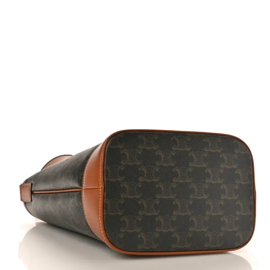 Celine Small Bucket Bag Tan Triomphe Canvas & Calfskin Leather Gold Hardware