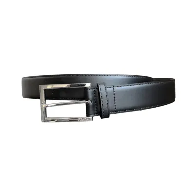 Prada Men' s Square Buckle Belt In Black Smooth Calfskin With Gold/Silver Hardware 35mm