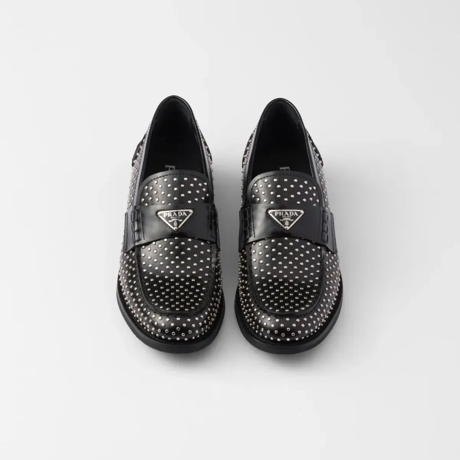 PRADA Studded shiny leather loafers