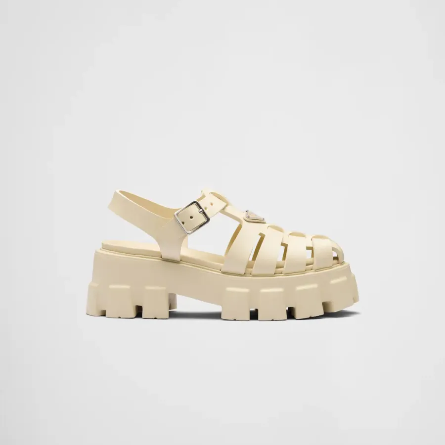 PRADA Quartz colored rubber Monolith sandals